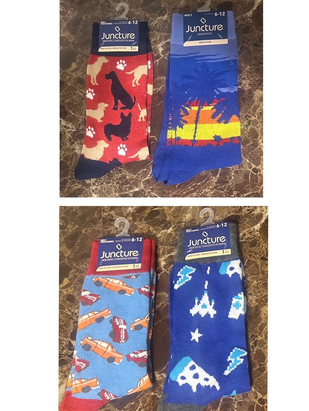 Juncture Men's Casual Crew Socks - Blue & Red Patterned (4-Pack)